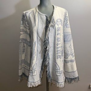 Handmade Upcycled University Fringe Hippie Boho Blanket Cardigan Sweater
